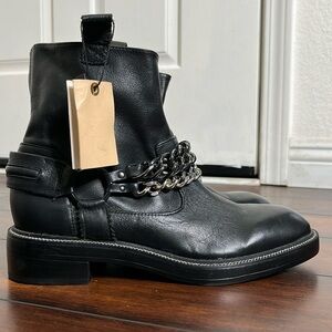 Zara Motorcyle Chain Leather Ankle Boots sz 38 Grunge Biker Goth Dark Romantic